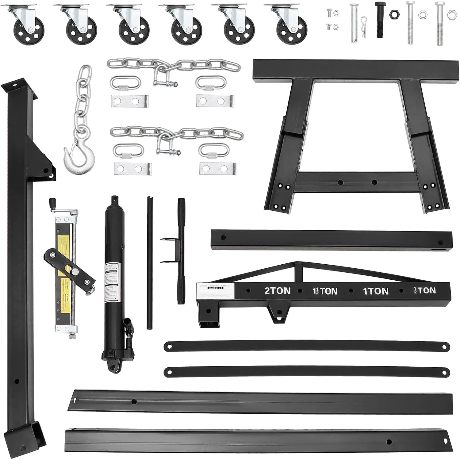 Mescukay 2 Ton Engine Hoist with Lever, 4000 lbs Heavy Duty Folding Cherry Picker Engine Lift Hydraulic Tilting Engine Shop Crane with 6 Iron Caster Wheels Telescopic Boom Hitch