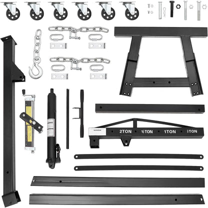 Mescukay 2 Ton Engine Hoist with Lever, 4000 lbs Heavy Duty Folding Cherry Picker Engine Lift Hydraulic Tilting Engine Shop Crane with 6 Iron Caster Wheels Telescopic Boom Hitch