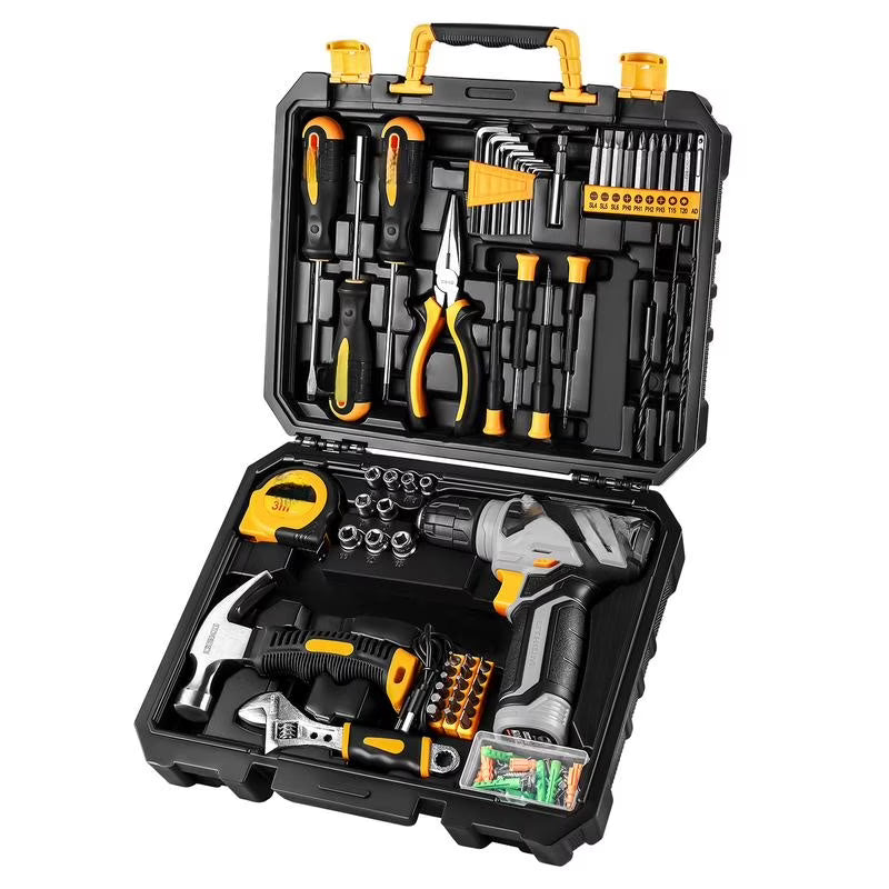 126-Piece Pink Household Tool Set with 8V Cordless Drill, Rechargeable Battery, All-in-One Compact Tools kit, Perfect , Ideal for Home Repairs & DIY Projects