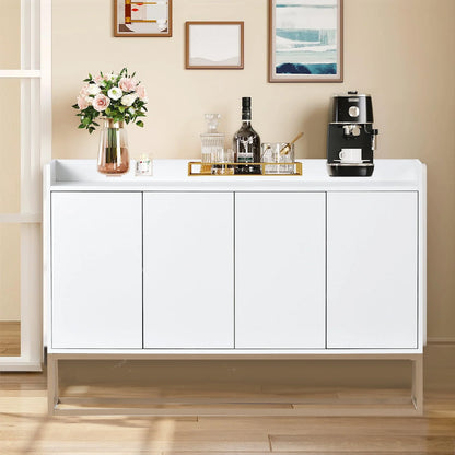 Storage Cabinet, Farmhouse Buffet Sideboard, Buffet Cabinet, Storage Cabinet with 4 Rattan Doors and Adjustable Shelves, Heavy Duty Cabinet Furniture for Living Room Kitchen Dining Room, White