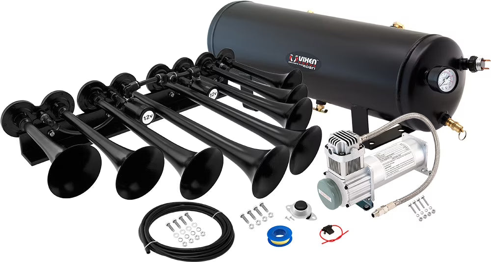 Vixen Horns OCTOPOD Train Horn Kit for Trucks/Car/Semi. Complete Onboard System- 200psi Air Compressor, 3 Gallon Tank, 8 Trumpets. Super Loud dB. Fits Vehicles like Pickup/Jeep/RV 12v VXO8330/8124XC