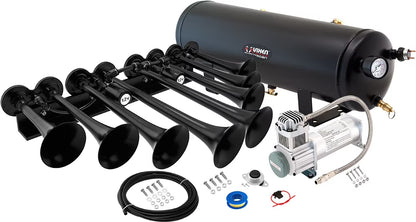 Vixen Horns OCTOPOD Train Horn Kit for Trucks/Car/Semi. Complete Onboard System- 200psi Air Compressor, 3 Gallon Tank, 8 Trumpets. Super Loud dB. Fits Vehicles like Pickup/Jeep/RV 12v VXO8330/8124XC