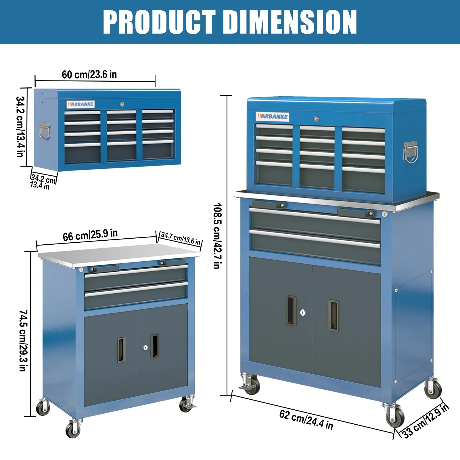 8-Drawer Rolling Tool Chest with Stainless Top & Sliding Drawers - Heavy-Duty Garage Workbench with Wheels