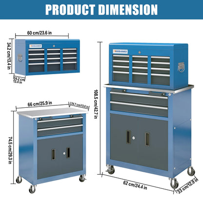 8-Drawer Rolling Tool Chest with Stainless Top & Sliding Drawers - Heavy-Duty Garage Workbench with Wheels