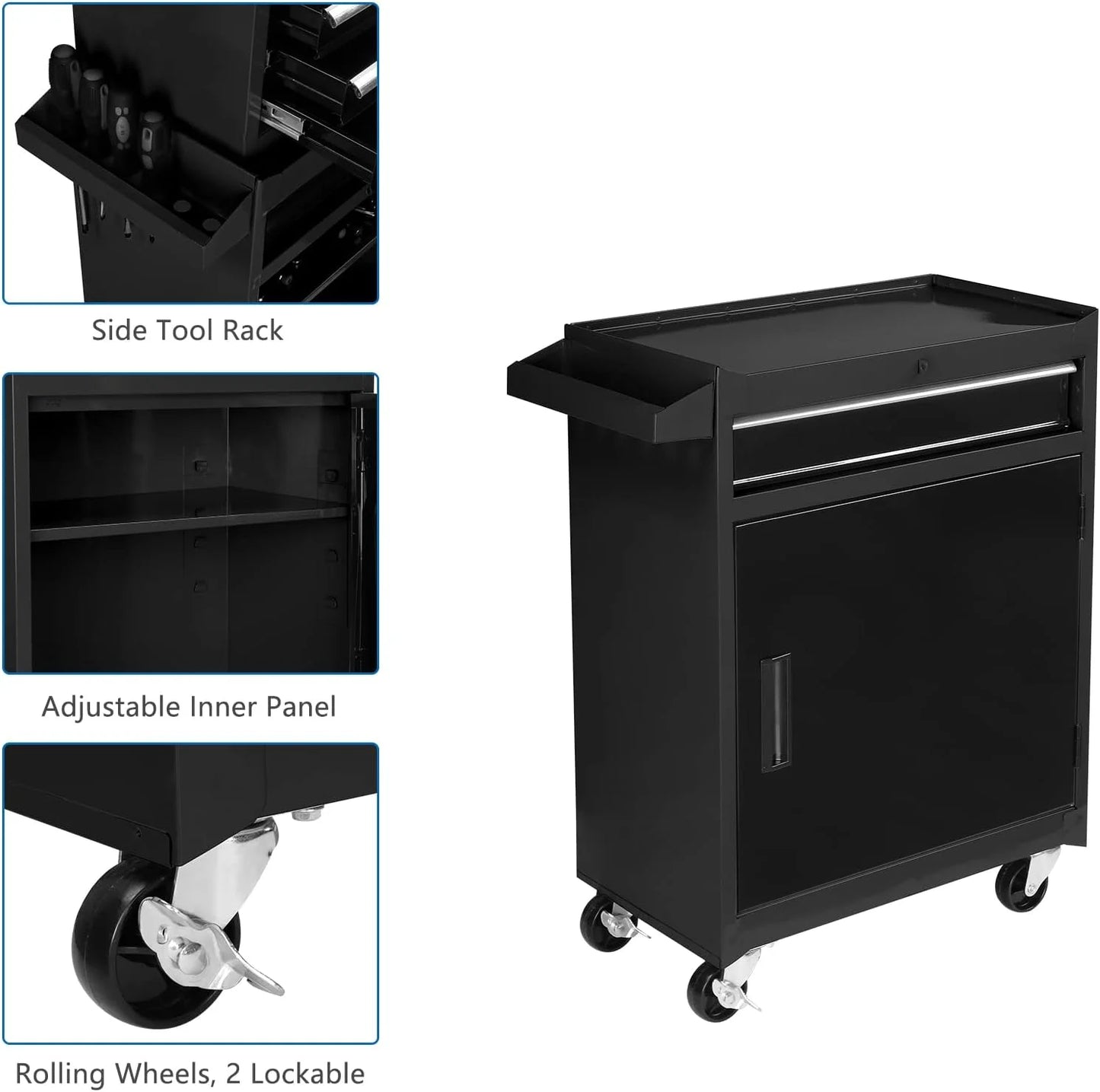 Ktaxon, 44.09 lb, 22.95" Steel 5-Drawer Rolling Tool Chest Black
