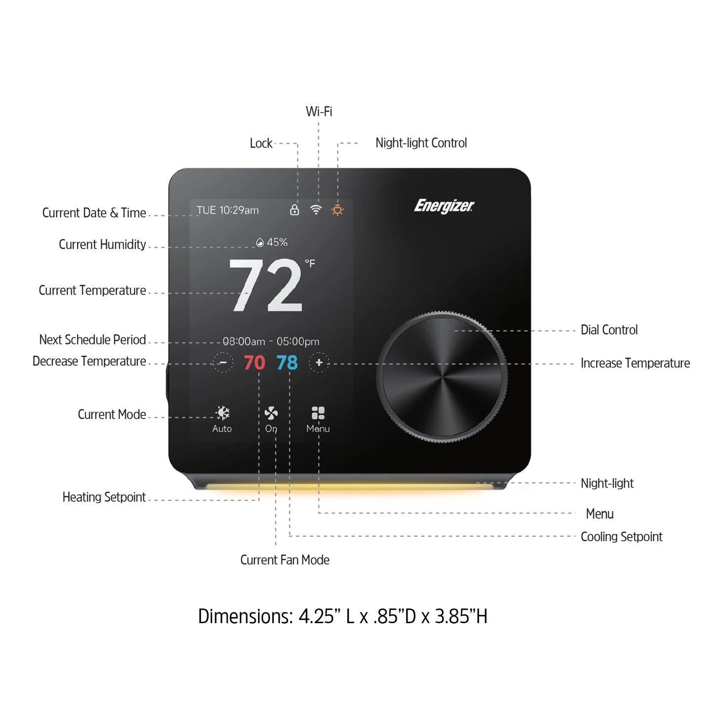Energizer Smart Thermostat, Programmable Dual Band Wi-Fi Thermostat with 3.5? Color Touch Screen