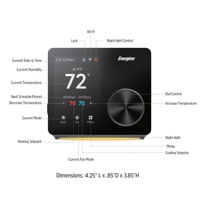 Energizer Smart Thermostat, Programmable Dual Band Wi-Fi Thermostat with 3.5? Color Touch Screen