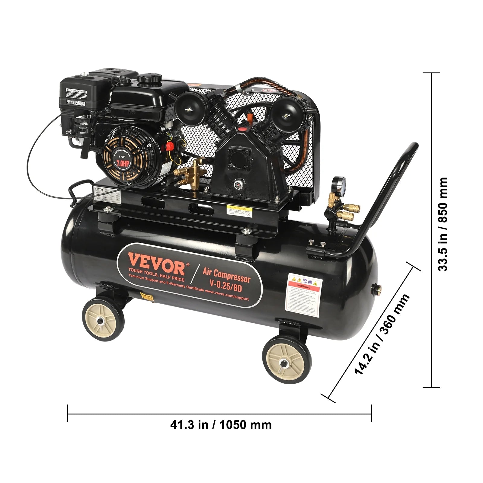 VEVOR 7HP Gas Powered Air Compressor, 21 Gallon Horizontal Air Compressor Tank, 9CFM@115PSI Gas Driven Piston Pump Air Compressed System with 115PSI Max Pressure for Construction Sites Workshop