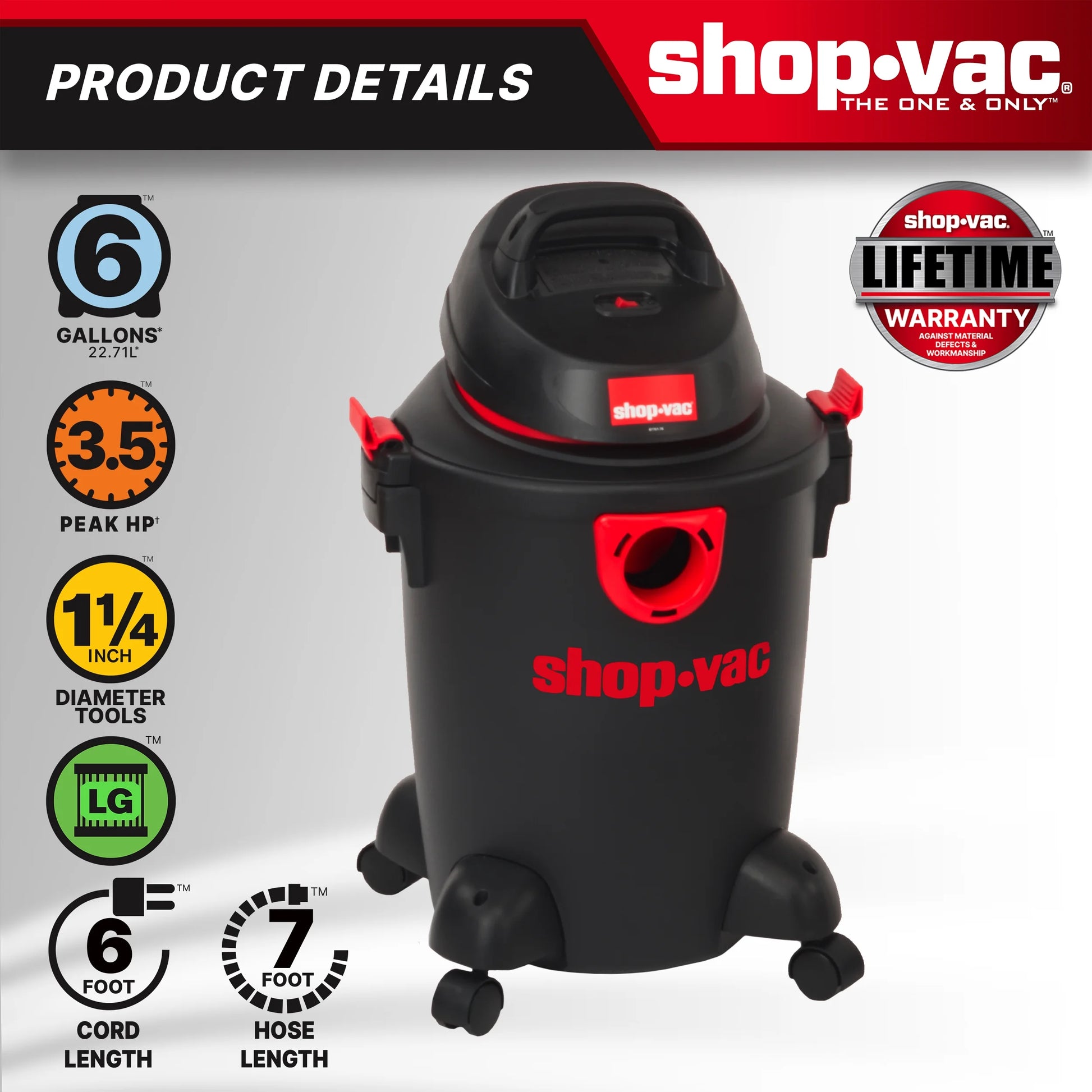 Shop-Vac 6 gal 3 HP Ultra PL Wet & Dry Vacuum Cleaner, Model 5985005