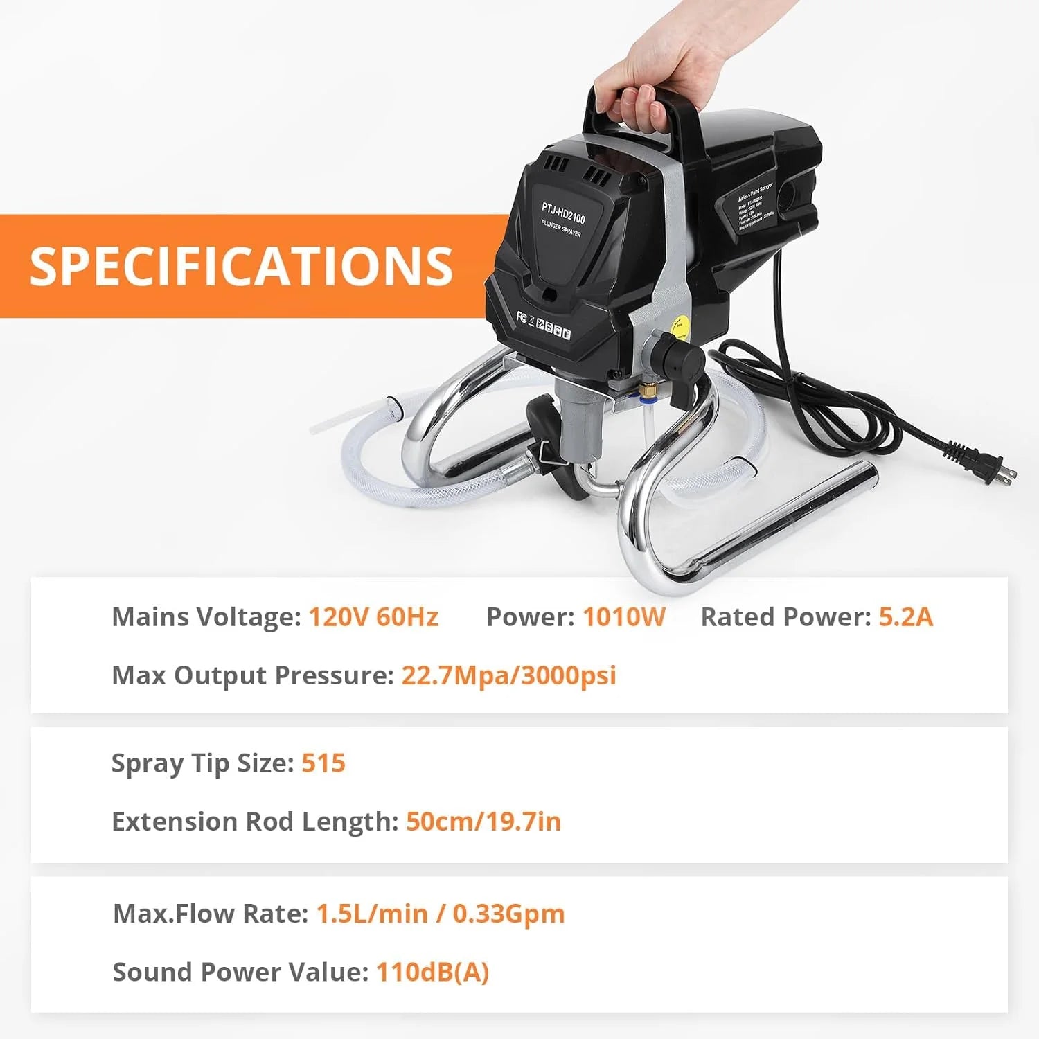 Stand Airless HVLP Paint Sprayer, High Efficiency, Thinning-Free, Minimal Overspray, for Home Exterior & House Interior DIY Painting Projects, with Extension Rod