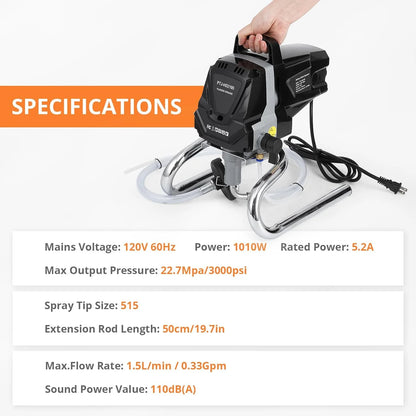 Stand Airless HVLP Paint Sprayer, High Efficiency, Thinning-Free, Minimal Overspray, for Home Exterior & House Interior DIY Painting Projects, with Extension Rod