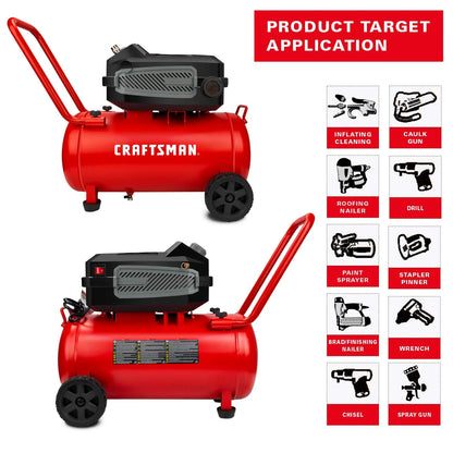Crafstman CMXECXA0201041 Red 1.8 HP 175 PSI 90 PSI Portable Air Compressor 10 gal