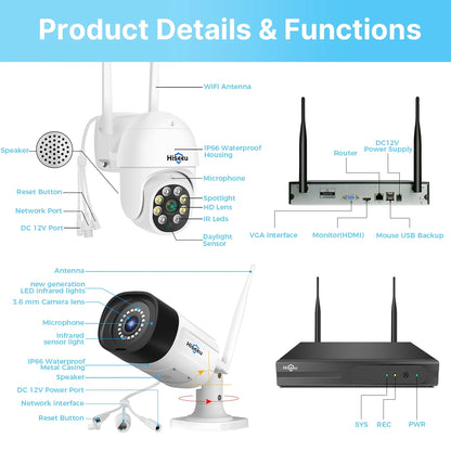 Hiseeu 5MP Security Camera System with 1TB Hard Drive, Outdoor Security Camera Wireless Wifi with Two-Way Audio,Human Detection, Home Security Cameras System