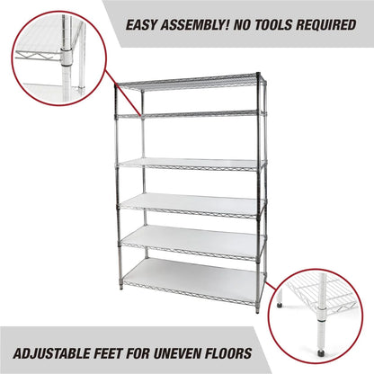 Hyper Tough 6-Tier Wire Storage Shelves with Liners, 48" W x 18" D x 72" H, 3600 lb Load Capacity, Chrome