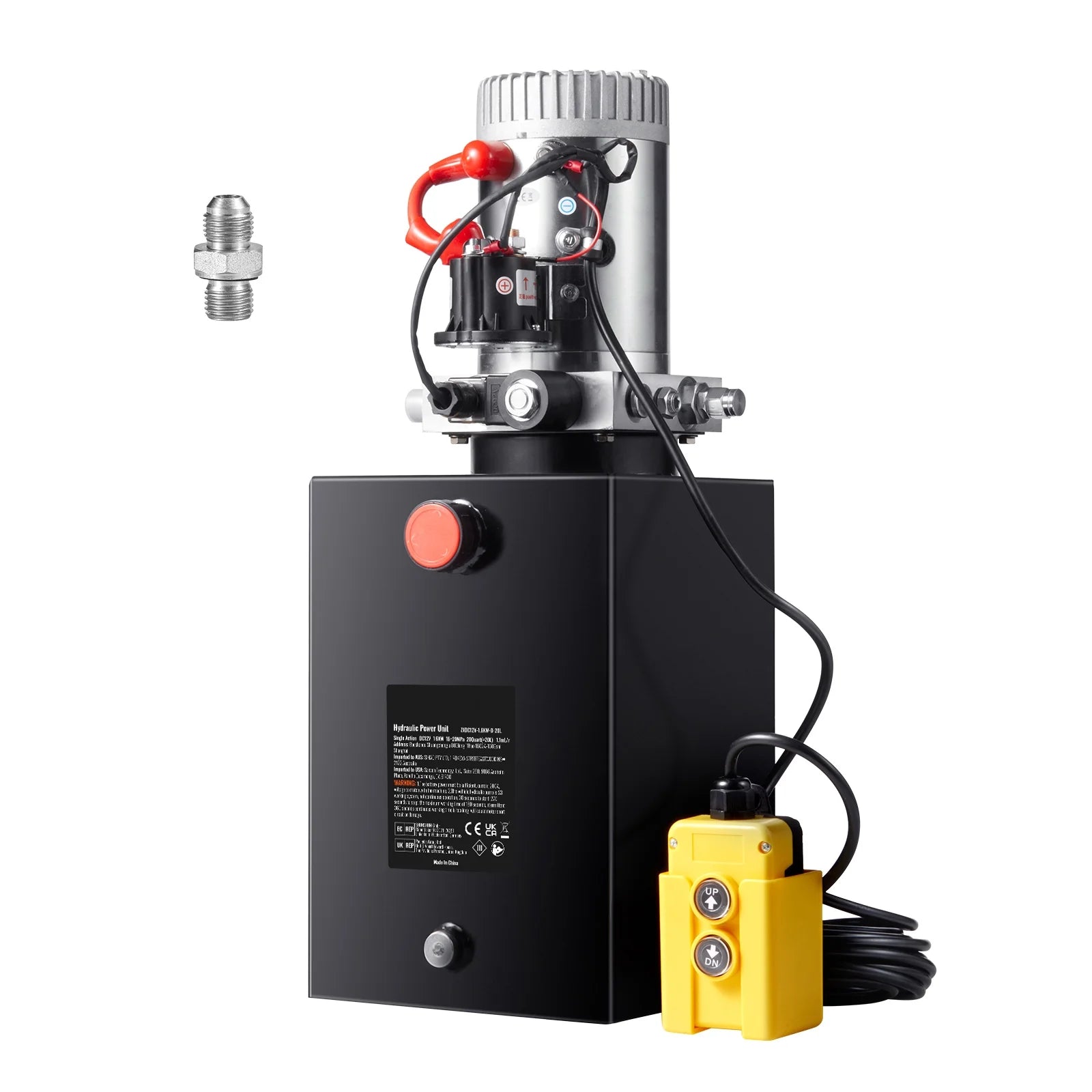 KFFKFF Hydraulic Pump, 20 Qt Power Unit, Single Acting for Dump Trailers, 0.91 GPM, 3200 PSI, 12V DC for Car Lifts