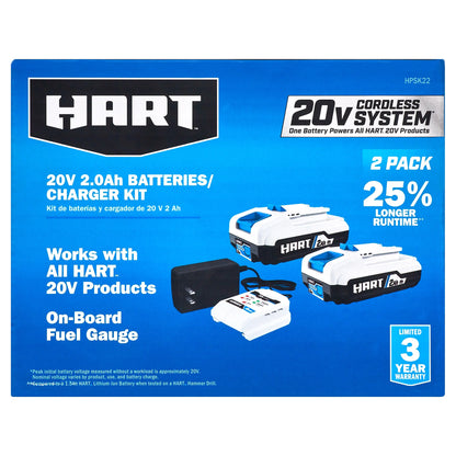 HART 20-Volt Reciprocating Saw with 2-Pack 2Ah Battery and Charger Starter Kit Bundle
