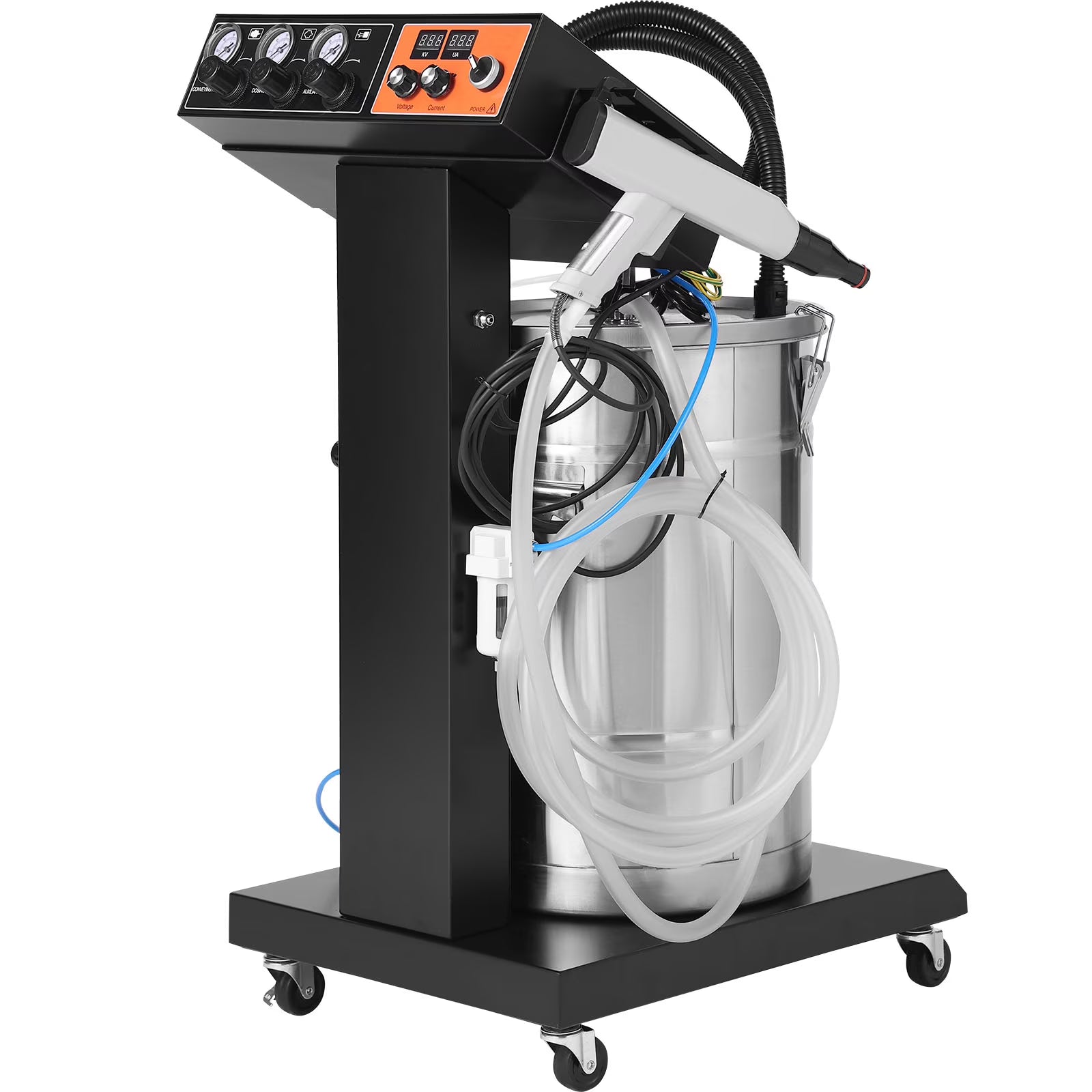 KFFKFF Powder Coating System, 40W Electrostatic Spray Spraying Gun Paint System With 50L Powder Hopper, 450g Per Minute Powder Coating Machine with Spray Gun and Trolley Base