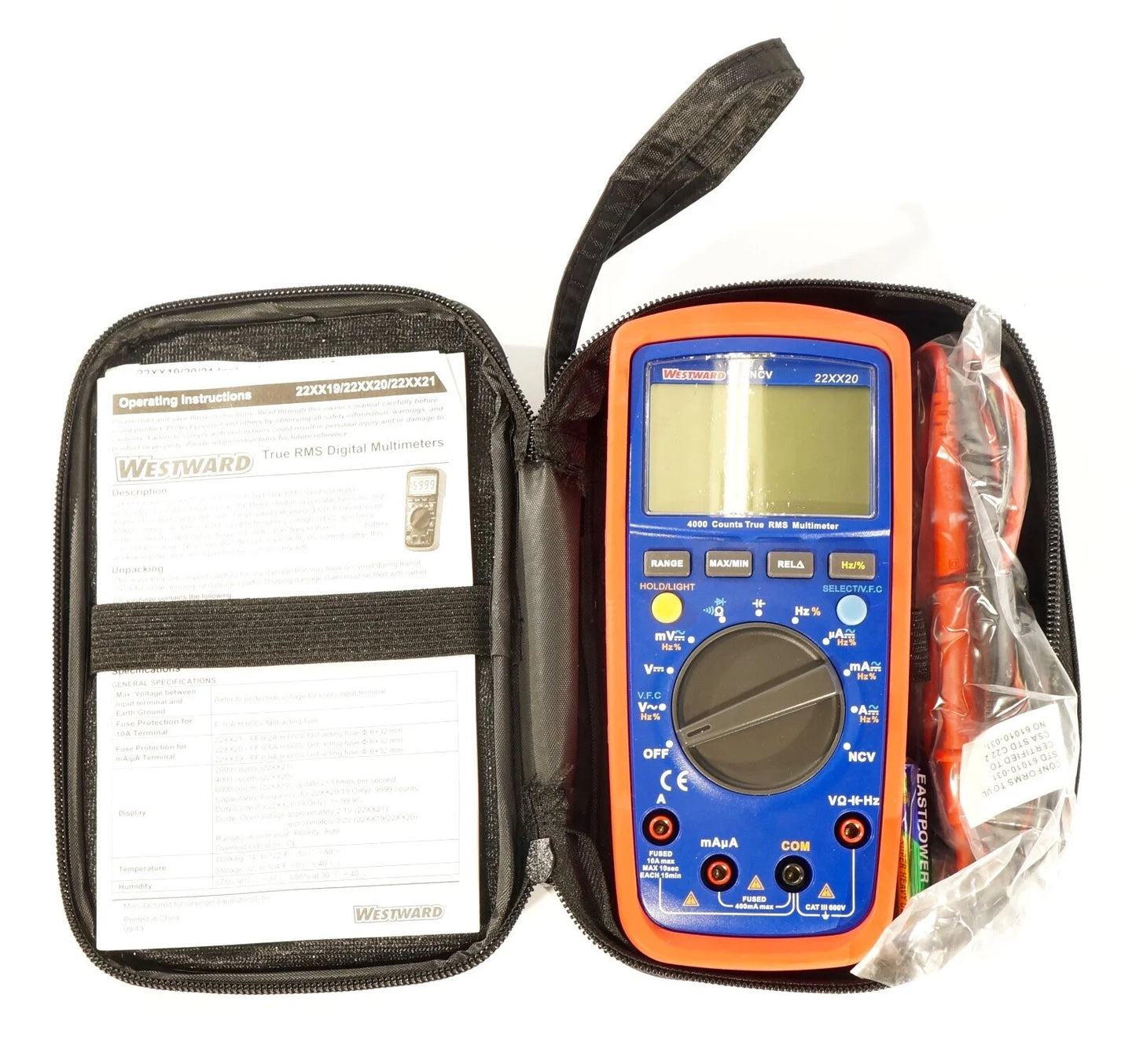 Westward Digital Multimeters,40 Ohms,4000 Counts 22XX20