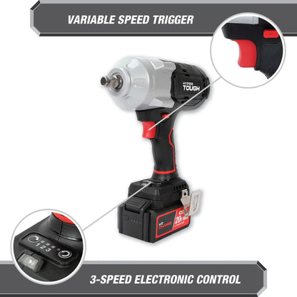 Hyper Tough 20V Max Brushless 1/2-inch High-Torque Cordless Impact Wrench with 4.0Ah Lithium-Ion Battery and Charger