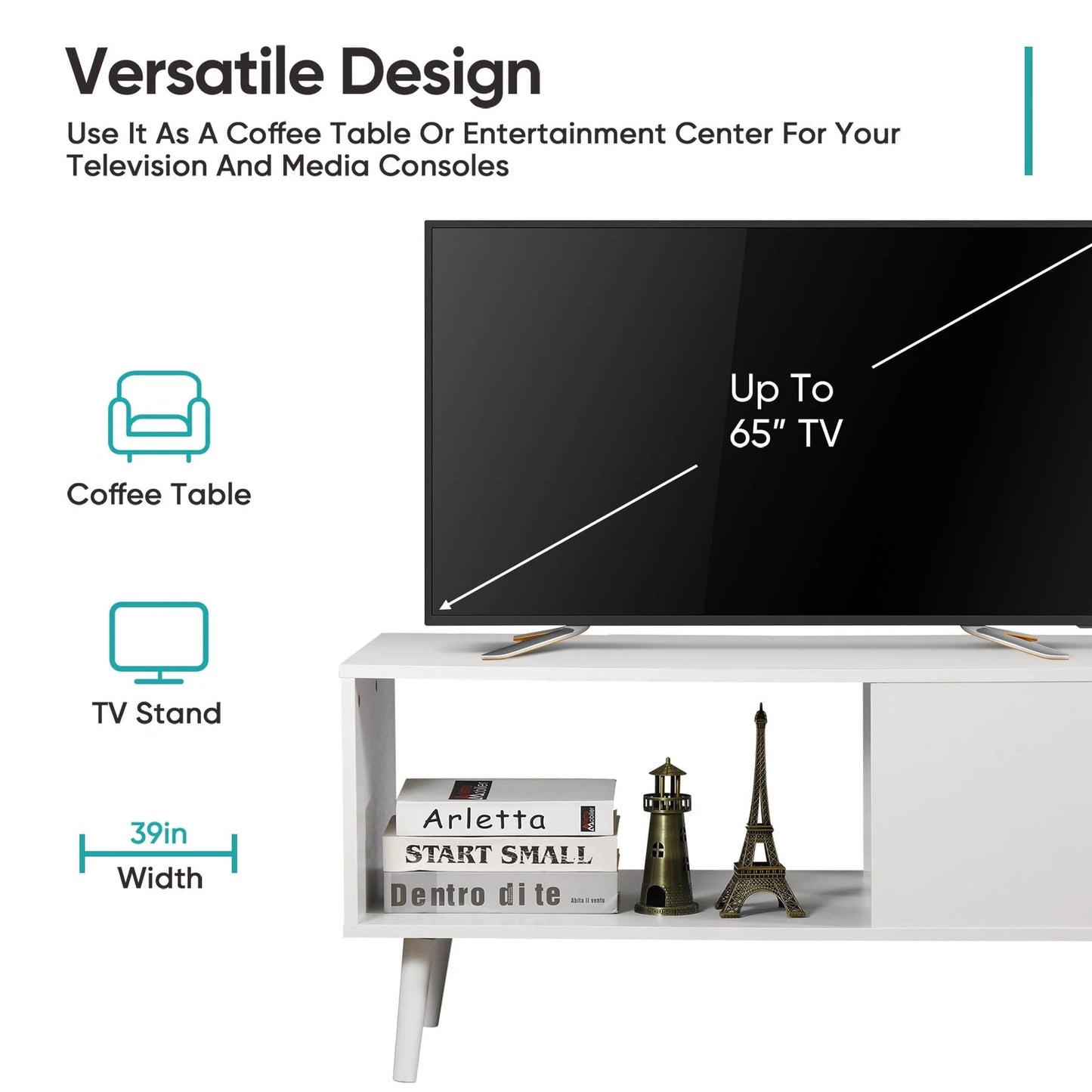 ZENSTYLE Durable MDF Coffee Table with Open Storage Shelf for Living Room Modern Furniture White