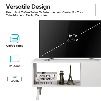 ZENSTYLE Durable MDF Coffee Table with Open Storage Shelf for Living Room Modern Furniture White