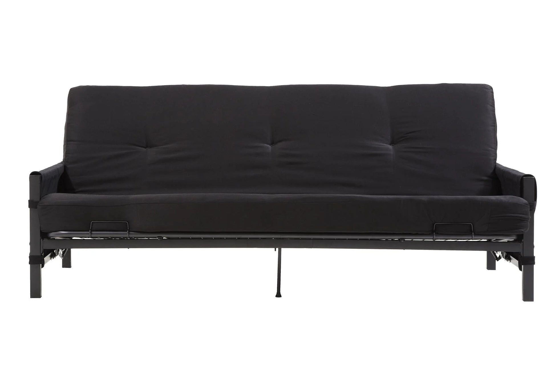 DHP Fairview Futon Set with Black Metal Frame, 6" Mattress and Storage Pockets, Black
