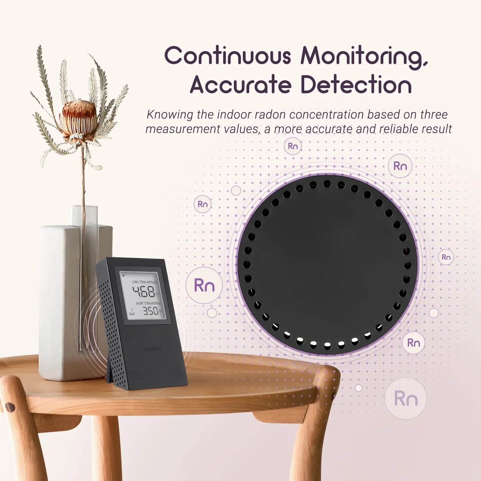 Inkird Home Radon Detector, Portable Radon Meter, Short-Term and Long-Term Accurate Monitoring 2-Year Battery,White