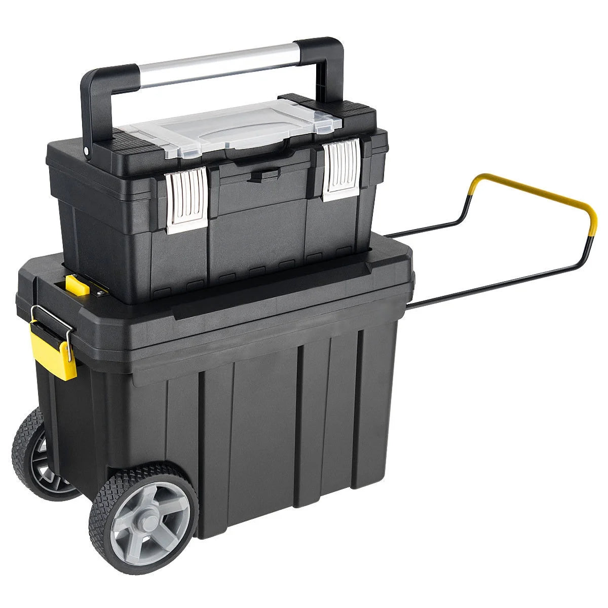 Costway 2-in-1 Rolling Tool Box Set Mobile Tool Chest Storage Organizer Portable Black