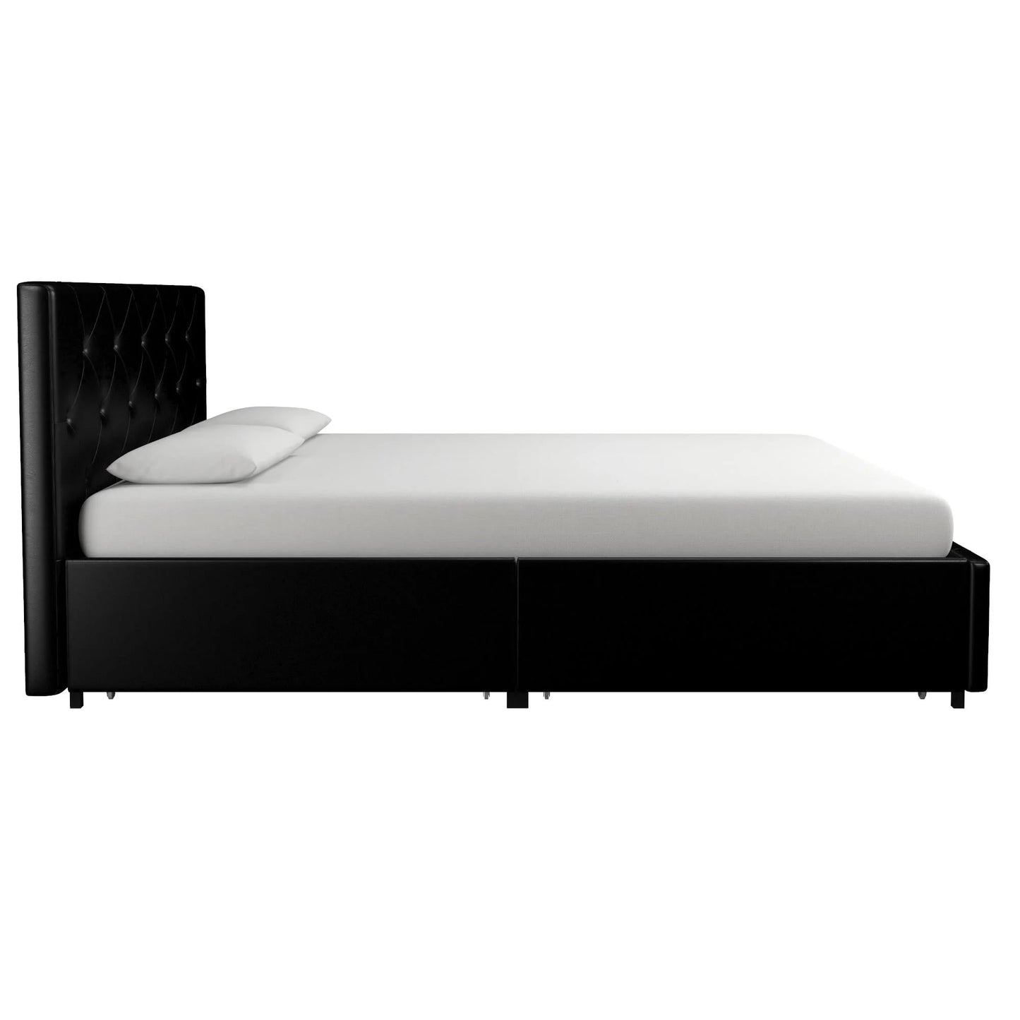River Street Designs Dean Upholstered Bed With Storage, Black Faux Leather, Queen