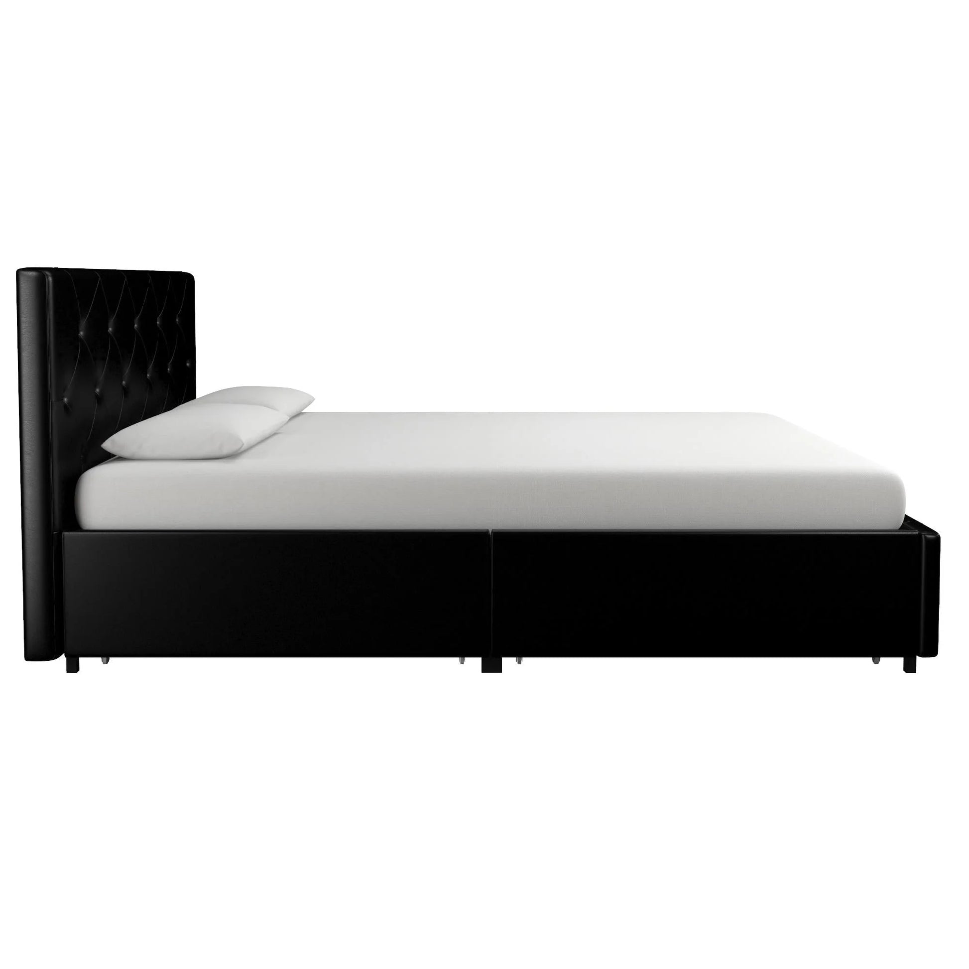River Street Designs Dean Upholstered Bed With Storage, Black Faux Leather, Queen
