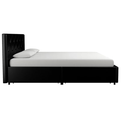 River Street Designs Dean Upholstered Bed With Storage, Black Faux Leather, Queen