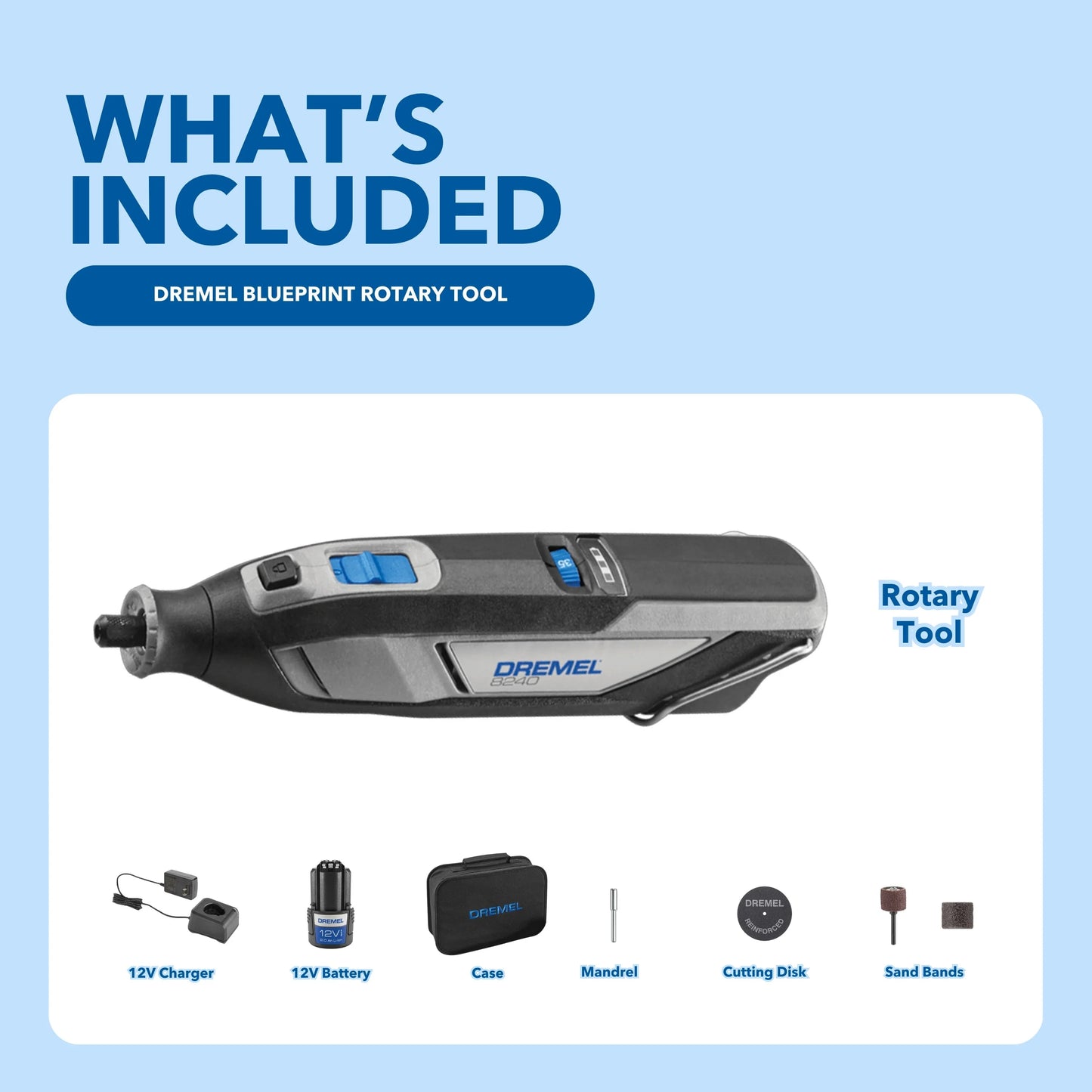 Dremel 8240/5 12V-Cordless Variable Speed Rotary Tool, 2Ah Li-Ion Battery with 5 Accessories, & Dremel Soft Case