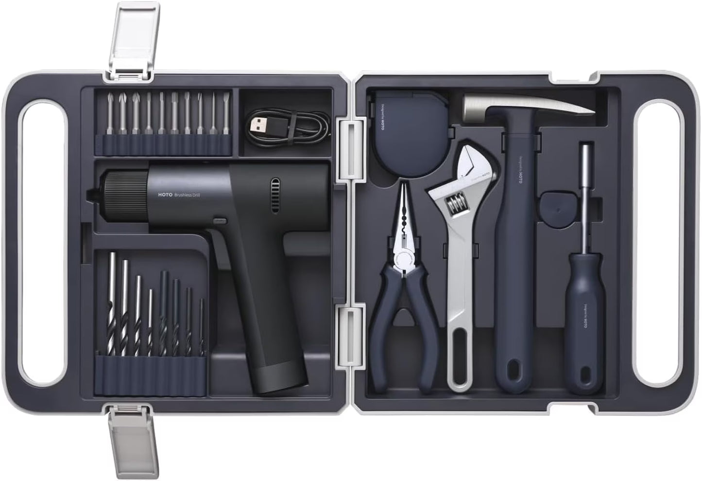 HOTO Cordless Brushless Drill Tool Set, Variable Speed, Hidden Buckle, LED Screen, Intelligent Digital Display, Safe, Exquisite & Practical, High-end Drill Kit for Home/Daily Use
