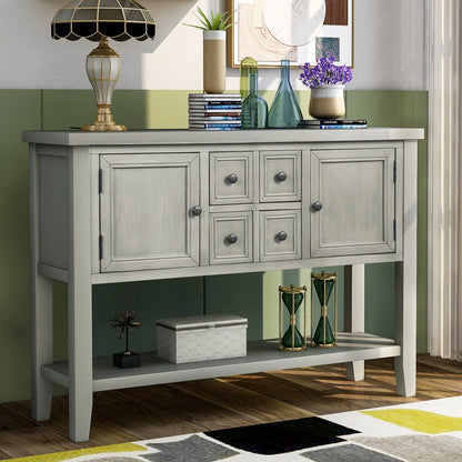 Buffet Sideboard, 46" Dining Room Console Table with 4 Storage Drawers, 2 Cabinets, 1 Bottom Shelf, Antique Grey, Q3687