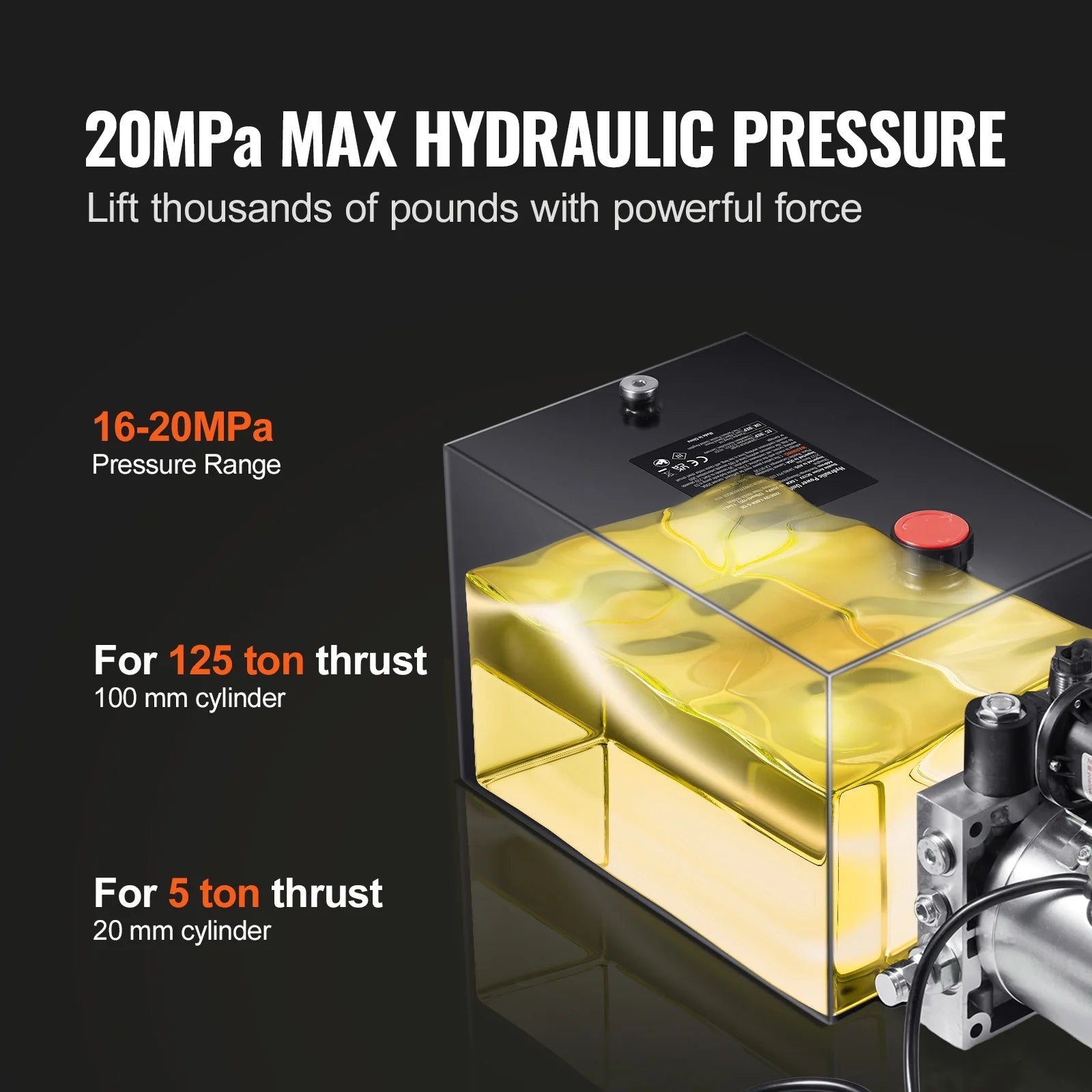 KFFKFF Hydraulic Pump, 20 Qt Power Unit, Single Acting for Dump Trailers, 0.91 GPM, 3200 PSI, 12V DC for Car Lifts