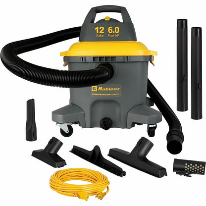 Koblenz Contractor 12 Gallon 6.0 Peak HP Wet Dry Shop Vacuum, 3 in 1 with Blower Heavy Duty Wet/Dry Vacuum, Gray (WD-12 C4)