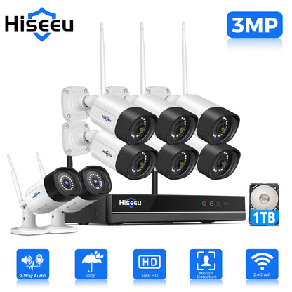 Hiseeu Wireless Security System w/4 Cameras, 2 Way Audio, & 1TB Hard Drive