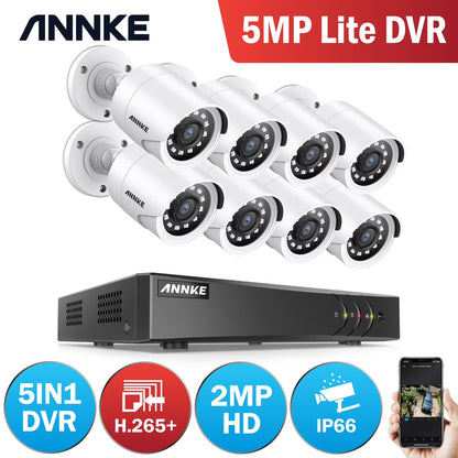 ANNKE 8CH 1080P Outdoor CCTV Video Home Security 8PCS White Bullet Weatherproof Camera System Surveillance Kits With No Hard Drive Disk