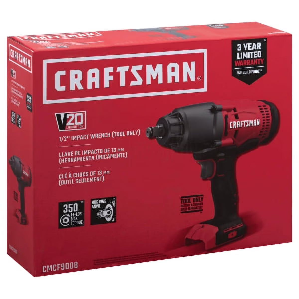 CRAFTSMAN V20 Cordless Impact Wrench, 1/2 inch, Bare Tool Only (CMCF900B)