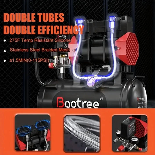 Zhixing 8 Gallon Portable Oil-Free Air Compressor, Ultra Quiet 70dB, 1.5HP 115PSI High Pressure 4.52CFM, Auto Repair/Bicycle Tire Inflating/Garage Painting | 110V-60Hz Home and Commercial