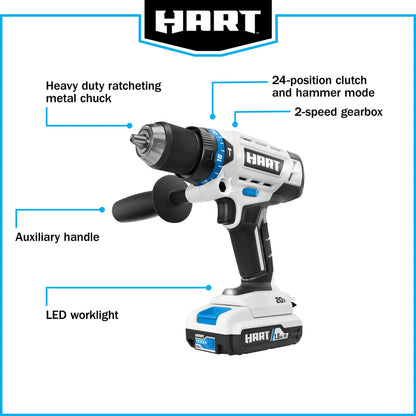 HART 20-Volt 1/2-inch Cordless Hammer Drill Kit, Gen2
