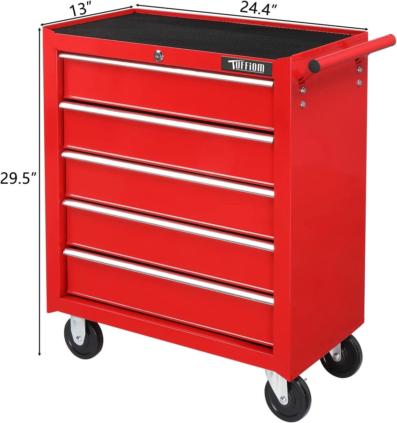 TUFFIOM 5-Drawer Rolling Tool Chest with Lock & Key, Tool Storage Organizer Box Cabinet with Wheels