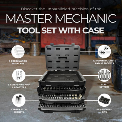 Master Mechanic 205 Piece Mechanics SAE Metric Socket & Tool Set with Case
