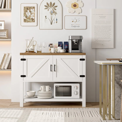 Homfa Small Buffet Cabinet, 35.4" Farmhouse Sideboard with Storage Shelf for Dining Room, White