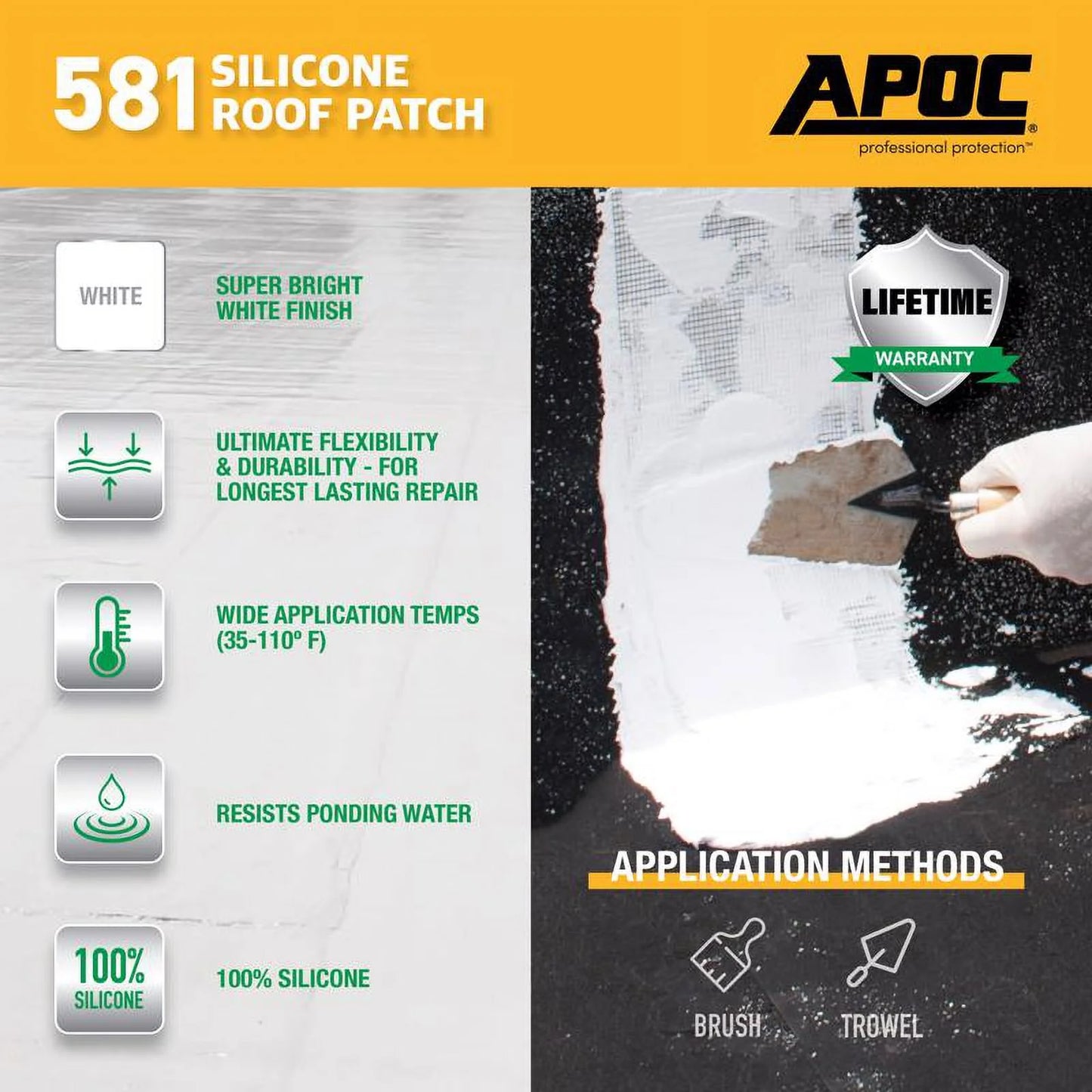 APOC 1912245 1 gal Silicone Roof Patch, Bright White - Pack of 4