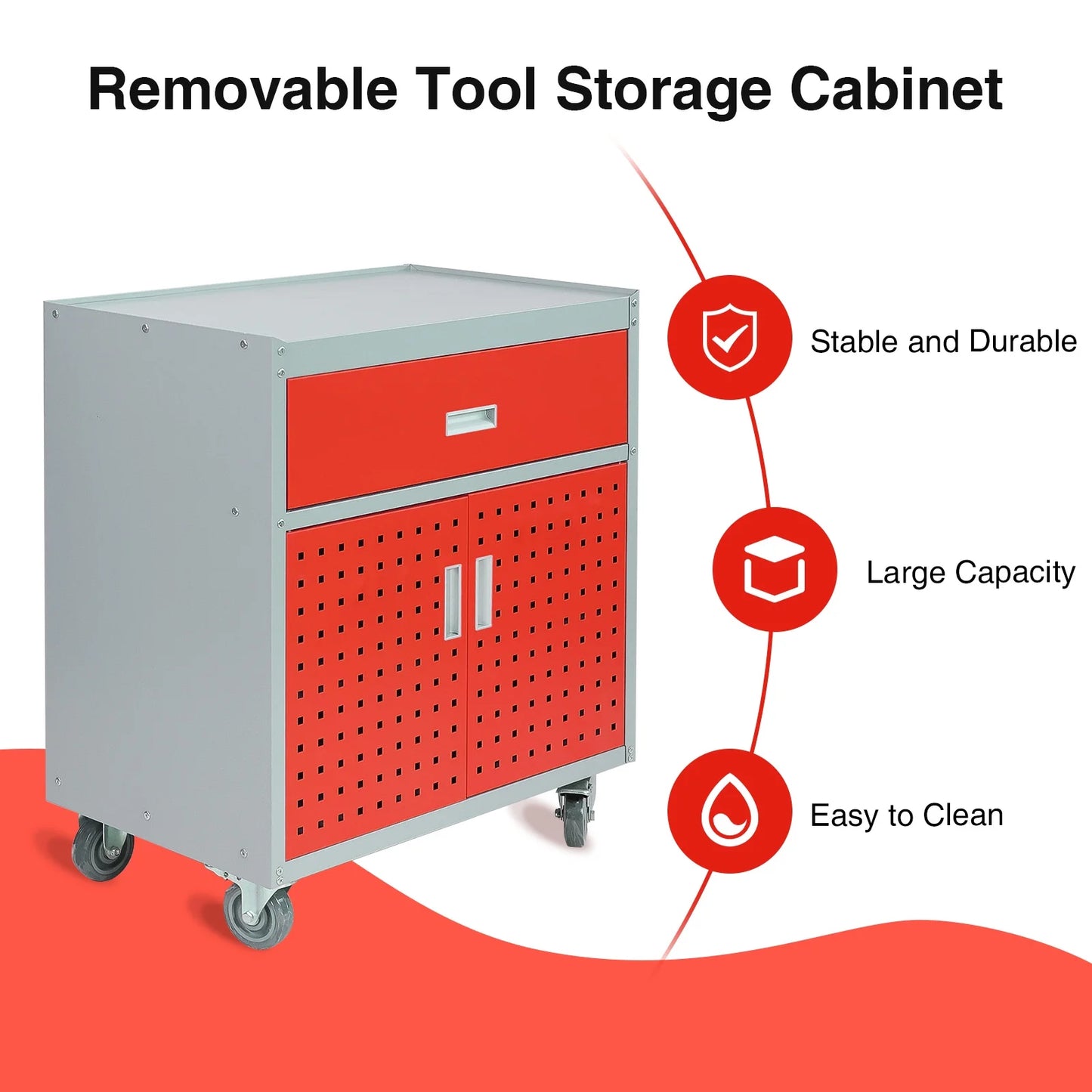 Walsport Tool Box with Drawer,30"Multi-Purpose Tool Chest Organizer with Wheels for Garage,Warehouse(Red)