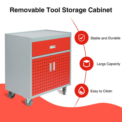 Walsport Tool Box with Drawer,30"Multi-Purpose Tool Chest Organizer with Wheels for Garage,Warehouse(Red)