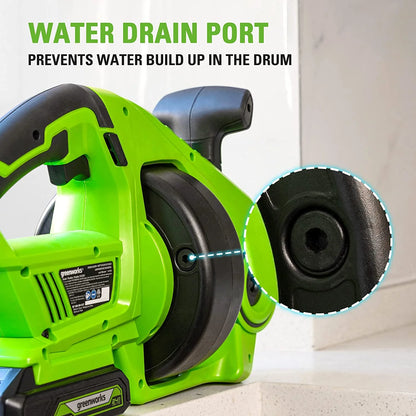 Greenworks 24V Drain Auger 550 RPM with 2Ah Battery and Fast Charger