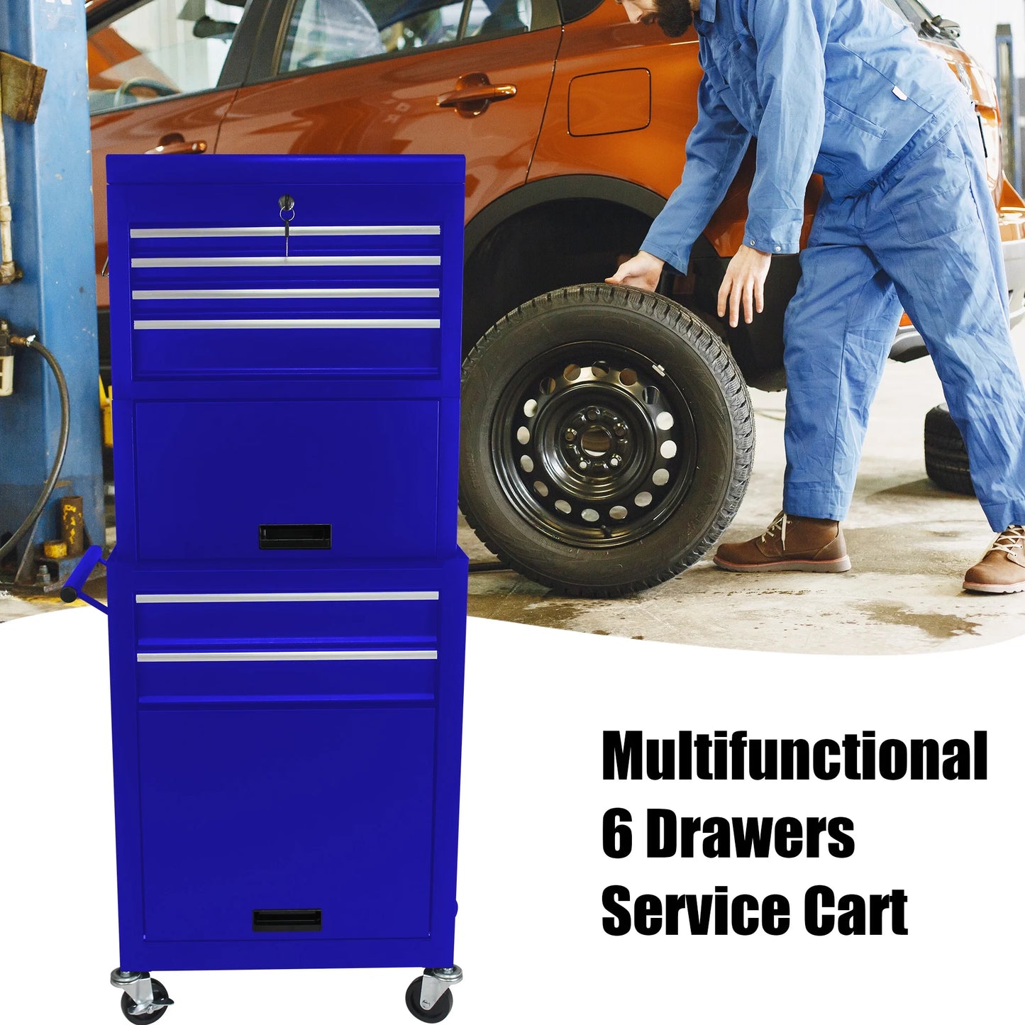 RONSHIN 6-Drawer Rolling Tool Cabinet with 4 Wheels Removable Tool Chest Organizer with Secure Locking System Large Storage