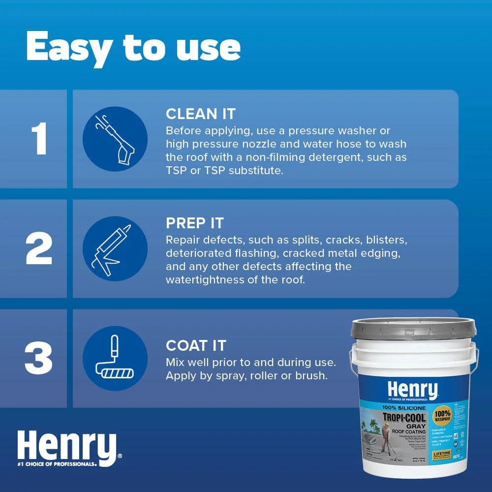 Henry 887G Tropi-Cool Gray HE887G018 100% Silicone Reflective Roof Coating 4.75 gal.